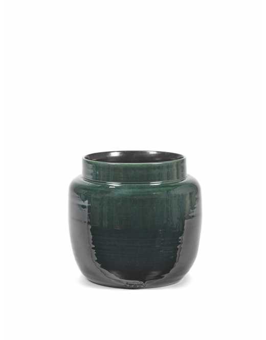Flower pot ceramic dark green